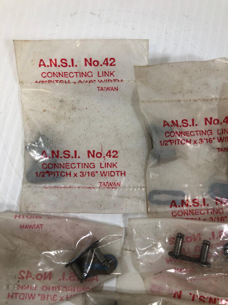 A.N.S.I. Number 42 Connecting Link 1/2" Pitch x 3/16" Width Lot of 11