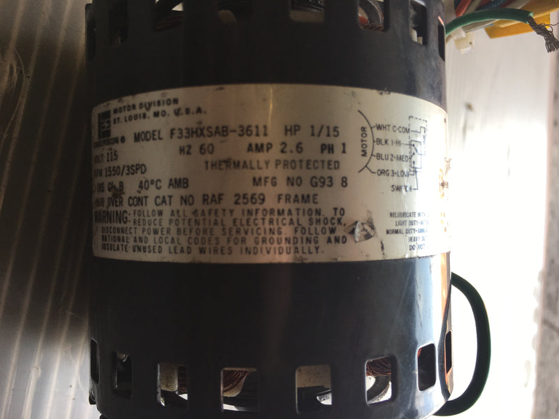 Emerson Motor F33HXSAB-3611 1/15 HP 2.6 Amp 1 PH