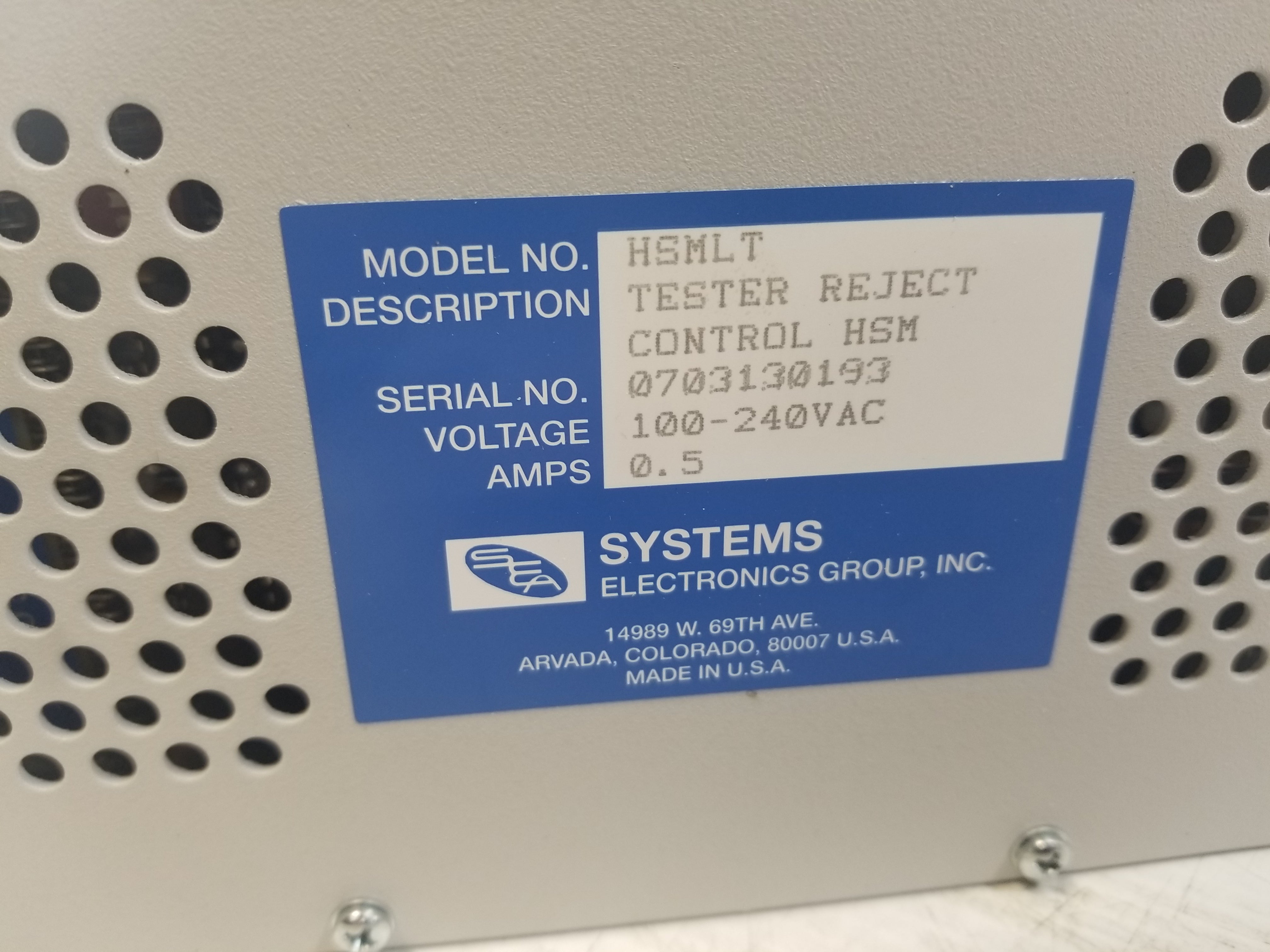 SEA HSMLT Tester Reject Control HSM Panel 100-240 V 0.5 A