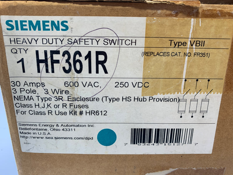 Siemens Heavy Duty Switch HF361R 30 Amp 600 VAC 250 VDC