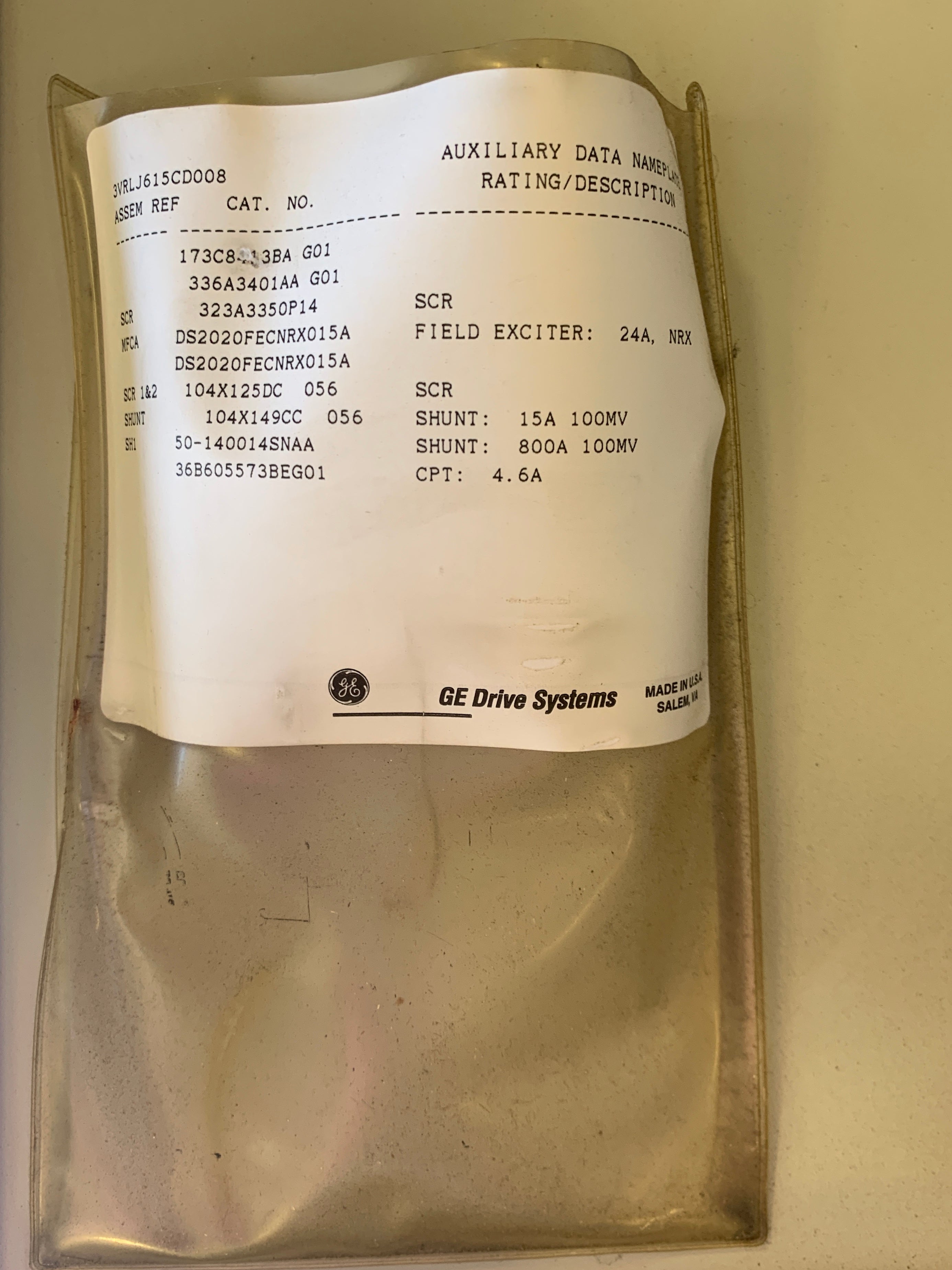 GE 3VRLJ615CD008 Drive Systems PD004