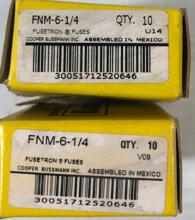 Cooper Bussman Fusetron Fuse FNM-6-1/4 (Lot of 16)