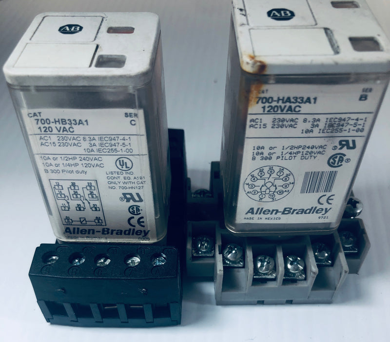 Allen-Bradley Lot of 2 Sockets and Relays 700-HN102 700-HB33A1