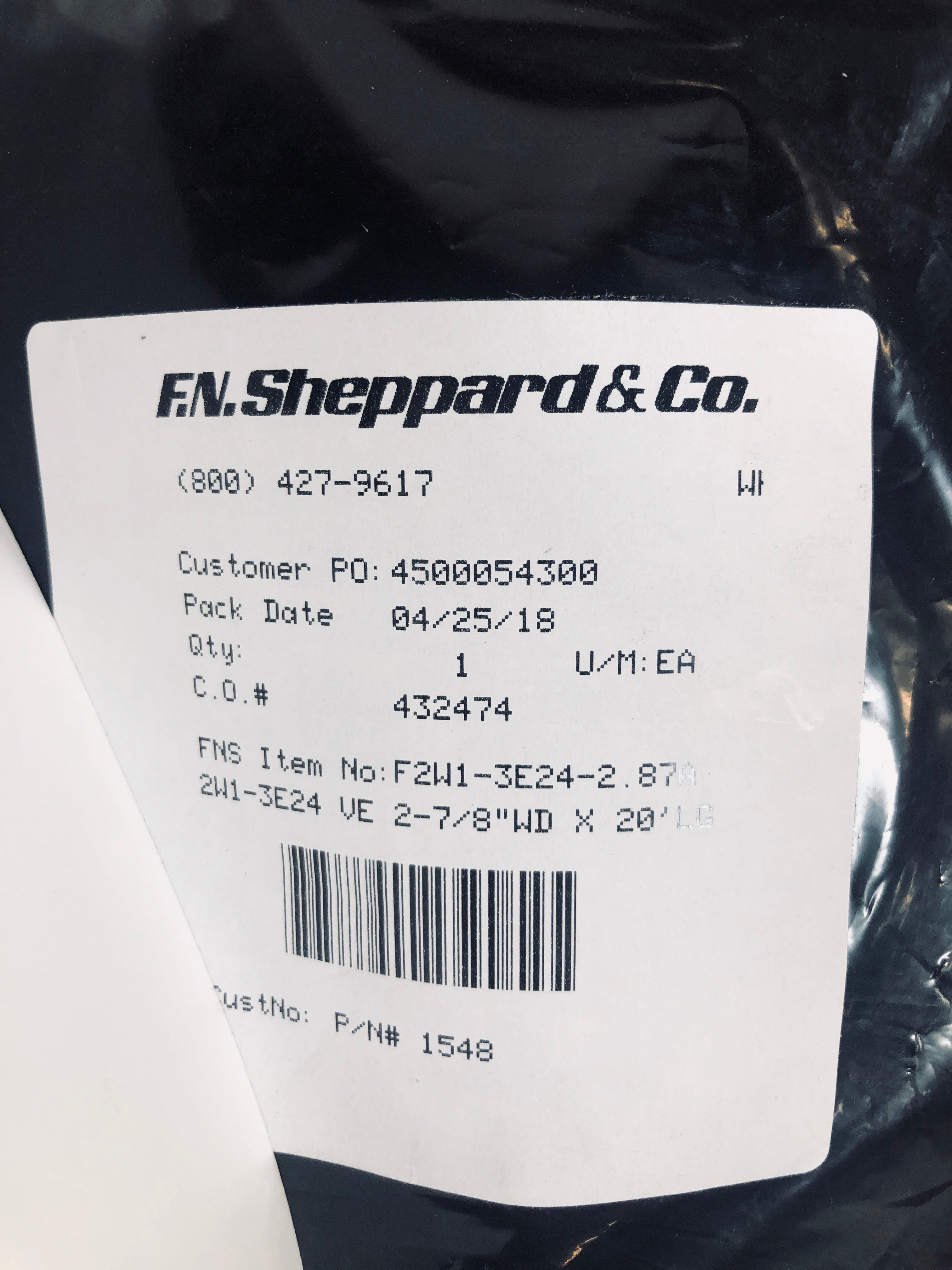 F.N. Sheppard & Co. Conveyor Belt Loop F2W1-3E24-2.87A 2 7/8" Wide X 20' Long