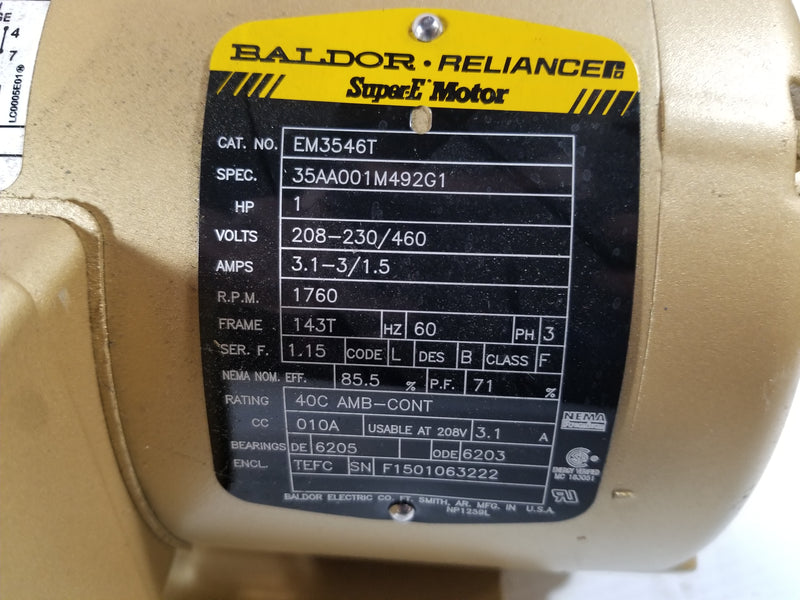 Baldor EM3546T 1HP 3 Phase Industrial Duty Electric Motor