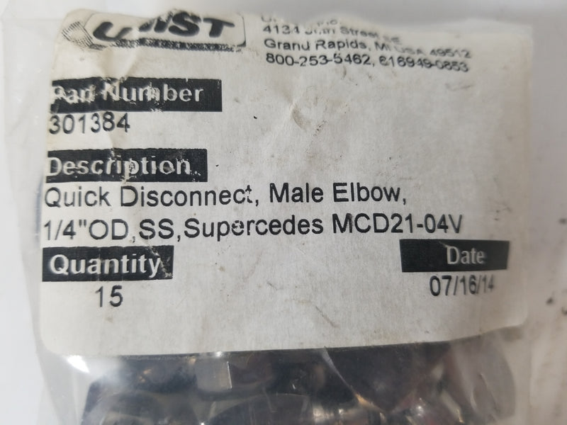UNIST 301384 Male Elbow QD 1/4" Fitting (Lot of 15)