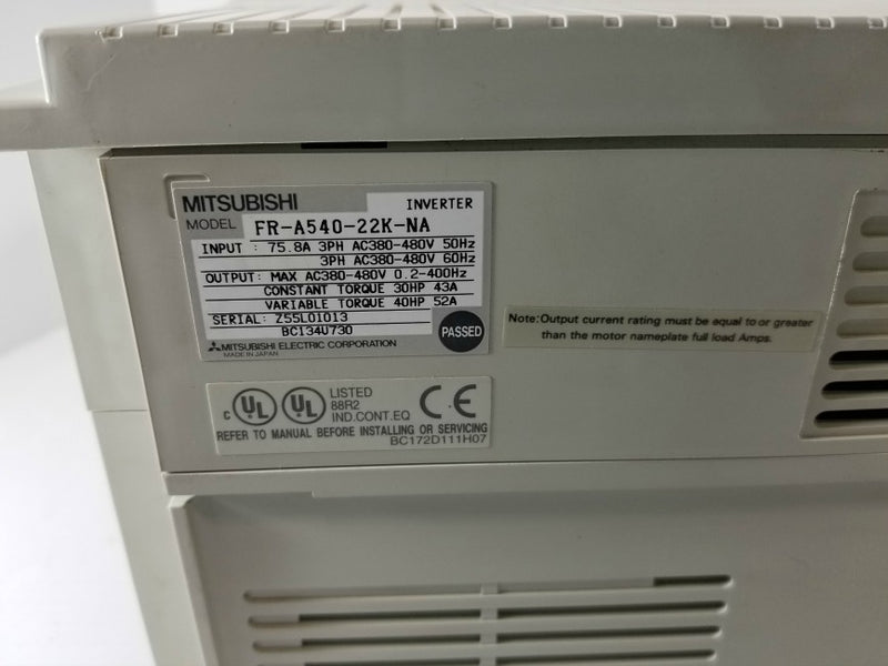 Mitsubishi FR-A540-22K-NA Inverter 480V 3PH