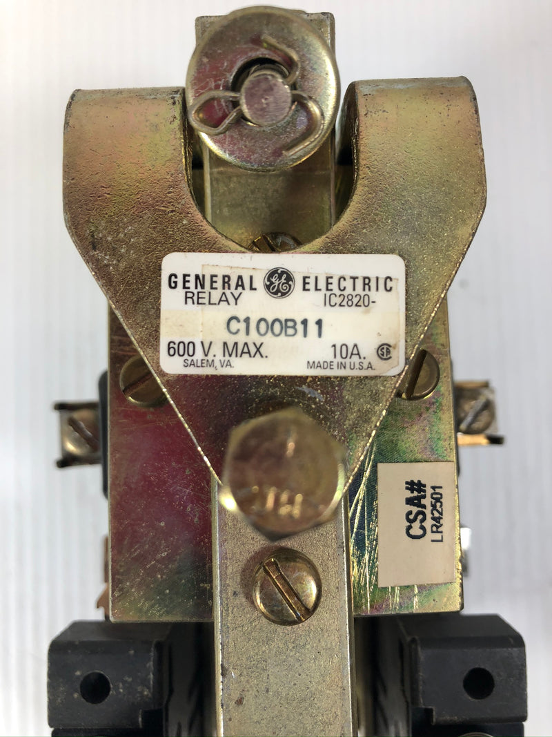 General Electric C100B11 Relay GE 10A 600V IC2820 with Coil 22D13G13A