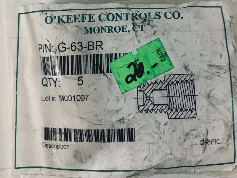 O'Keefe Controls Coupler G-63-BR (Lot of 5)