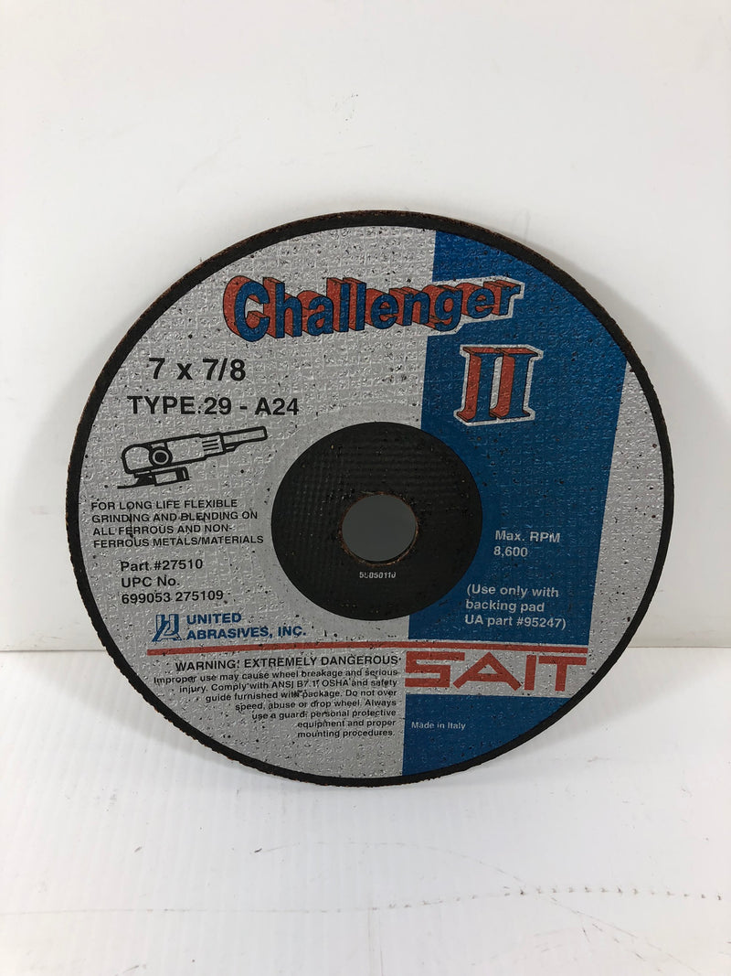 United Abrasives Challenger II 7 x 7/8 Grinding Wheel Blade Type 29-A24