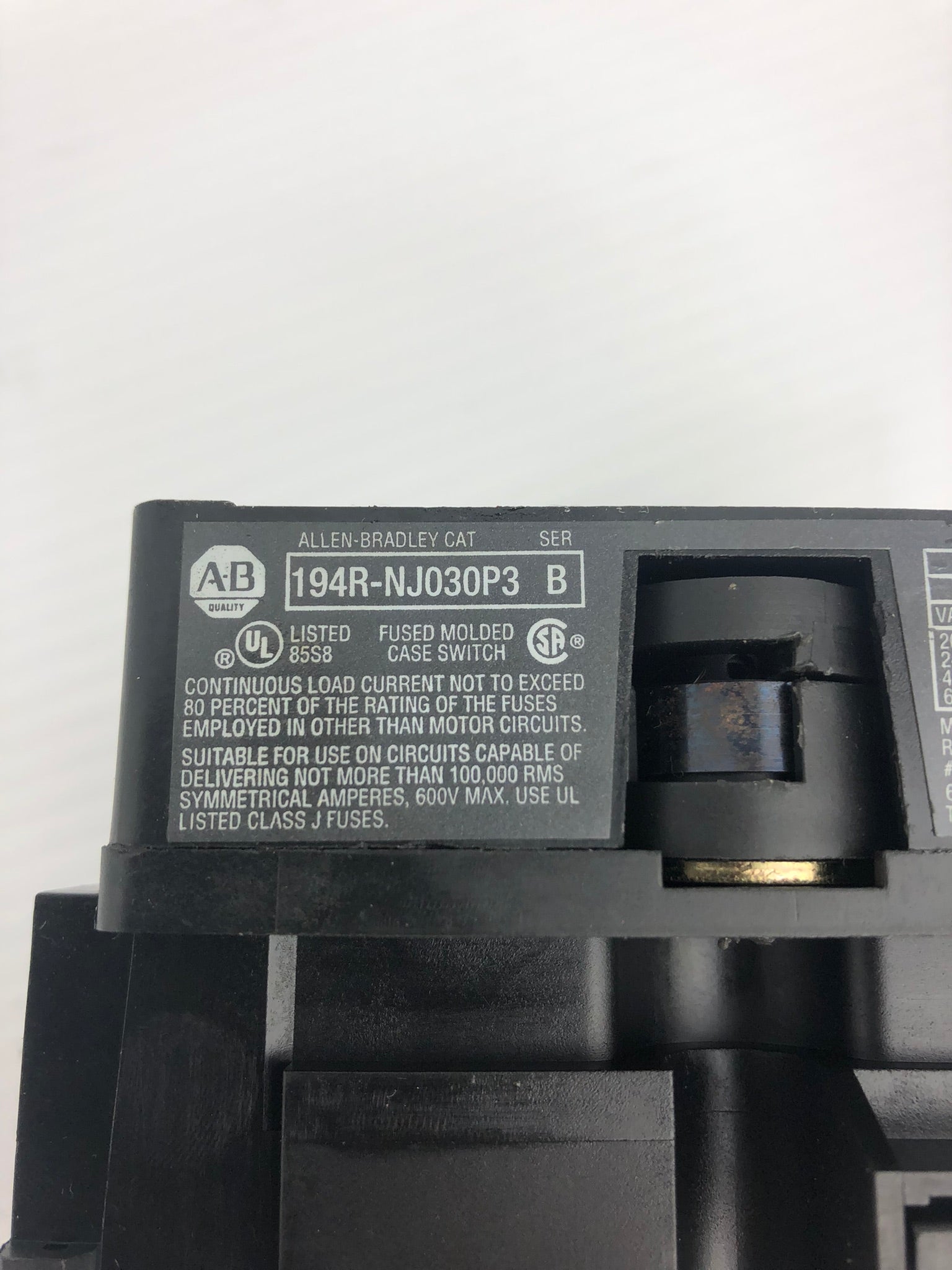 Allen-Bradley 194R-NJ030P3 Series B 3 Pole Disconnect Switch - Broken Grey Case