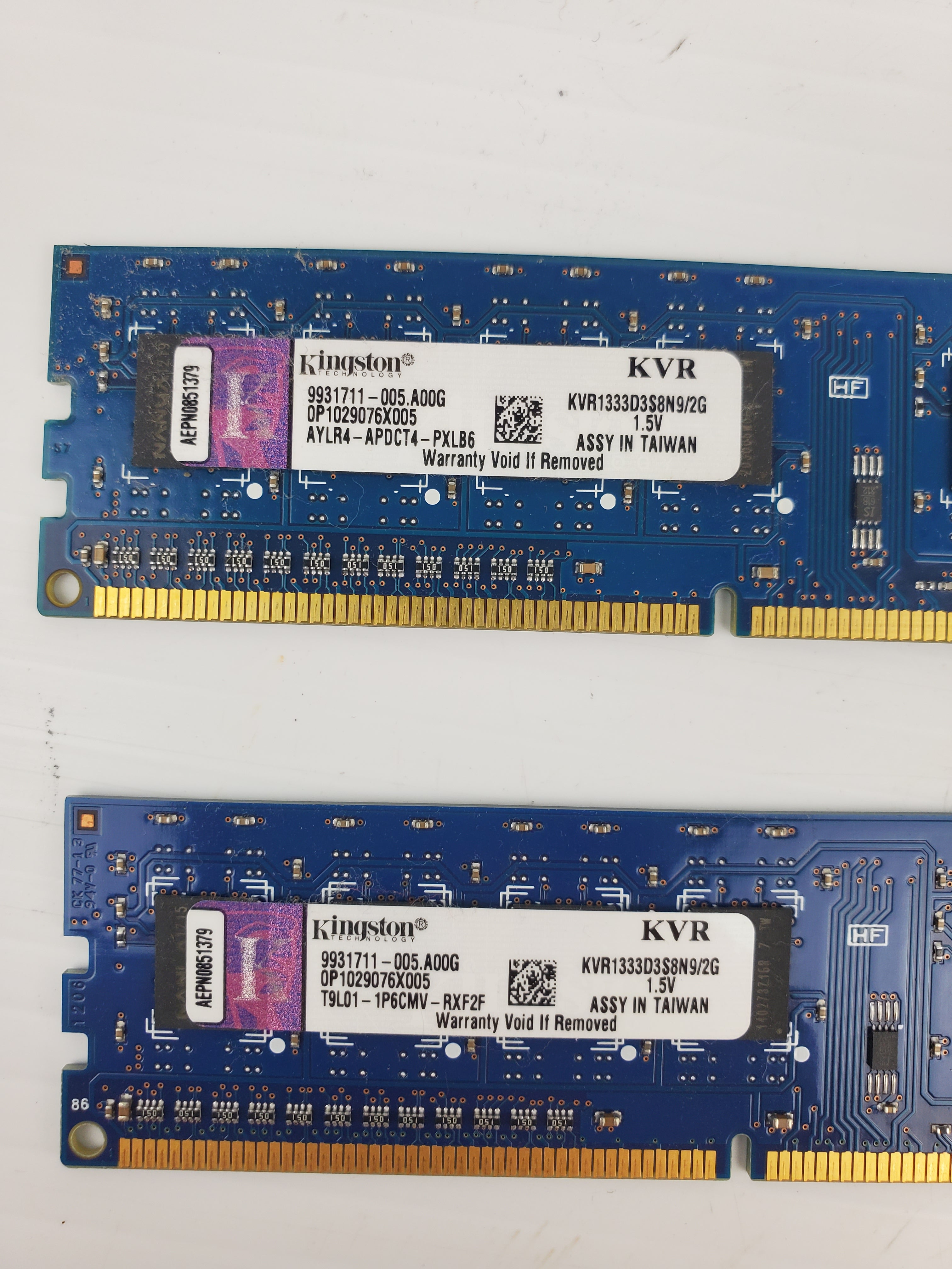 Kingston 9931711-005.A00G Memory Modules KVR1333D3S8N9/2G (Lot of 2)