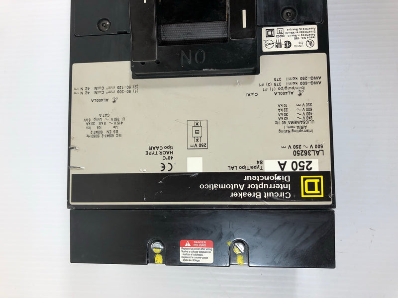 Square D LAL36250 Circuit Breaker with Lug Covers 250 Amp 3 Pole Series 4