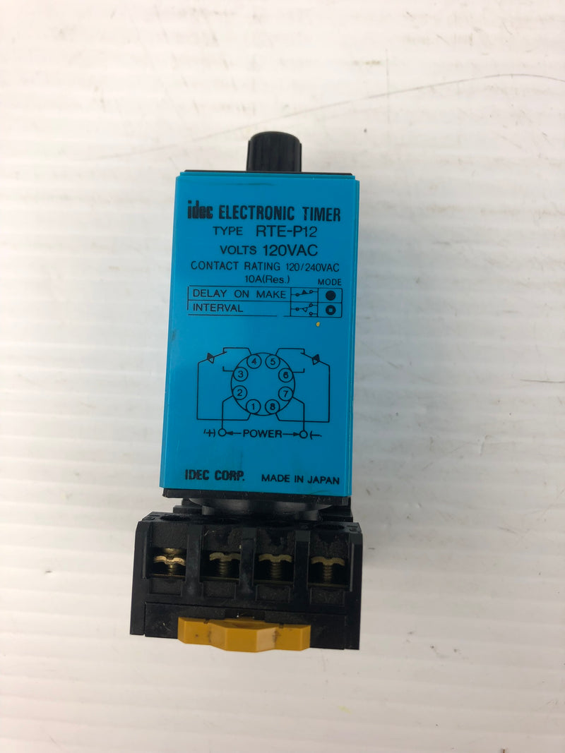 Idec Electronic RTE-P12 10 Hour Timing Relay 120 VAC with Base 0389HP