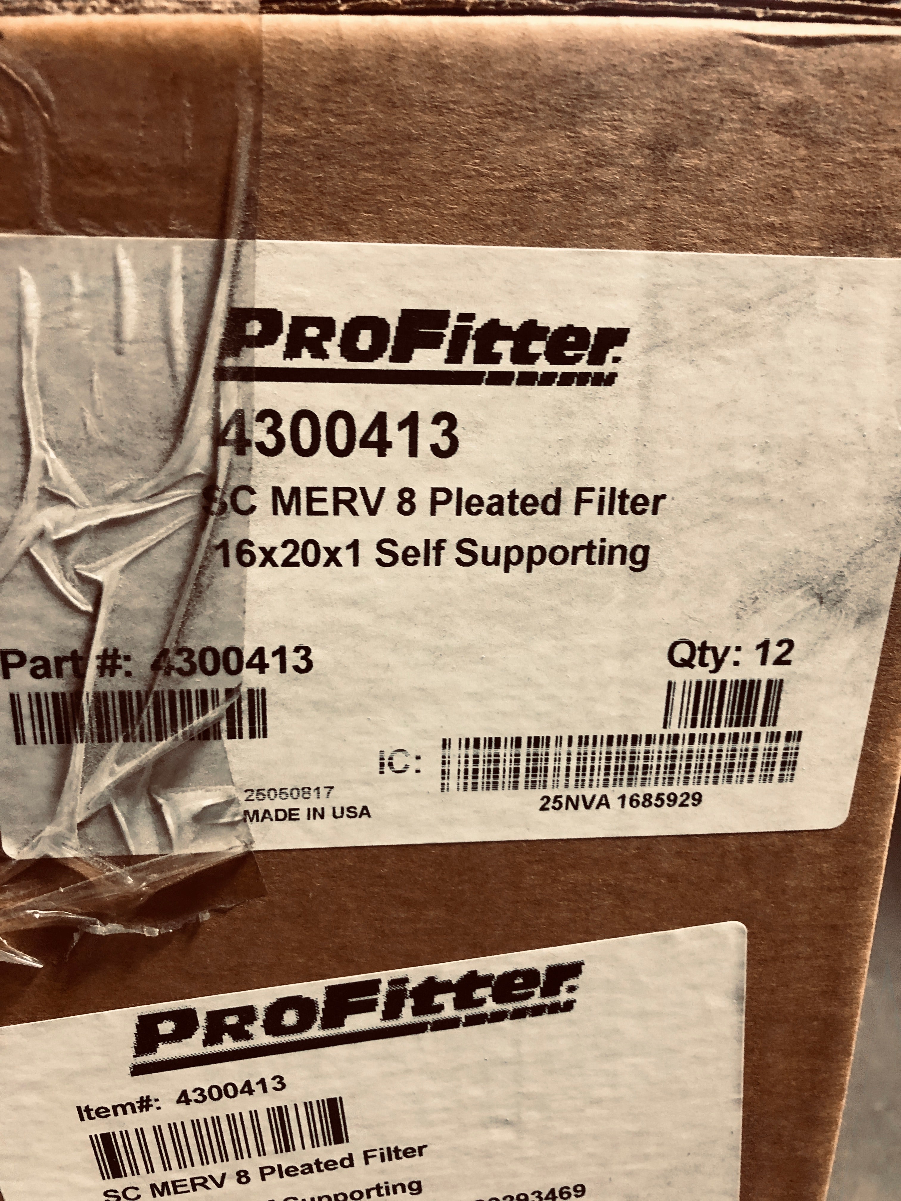 ProFitter Pleated Filter 16 x 20 x 1 Self Supporting 4300413 (Case of 12)
