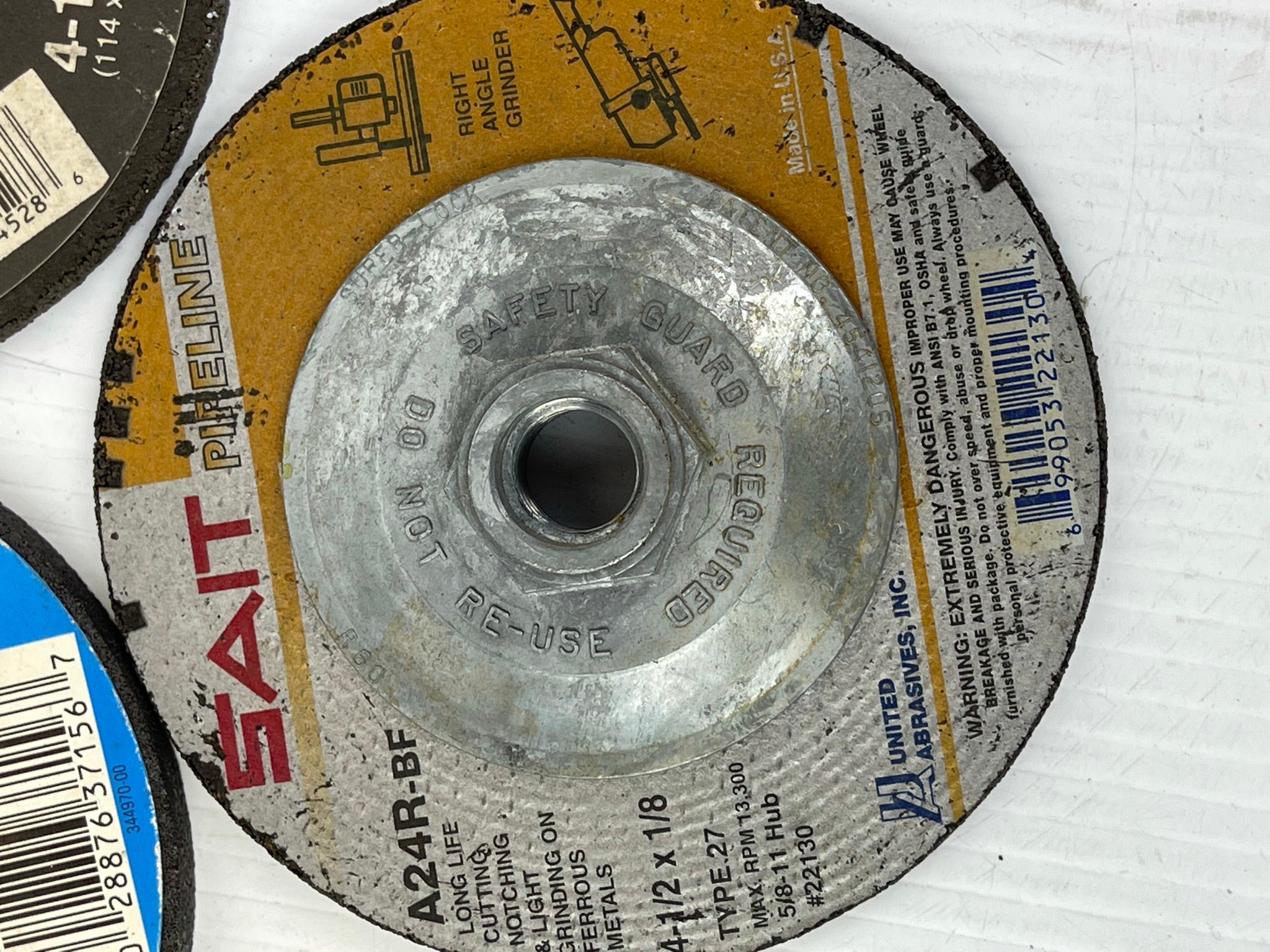 4-1/2" Grinding Wheel Lot of 3 Wildcat Metal DeWalt Masonry Sait Pipeline