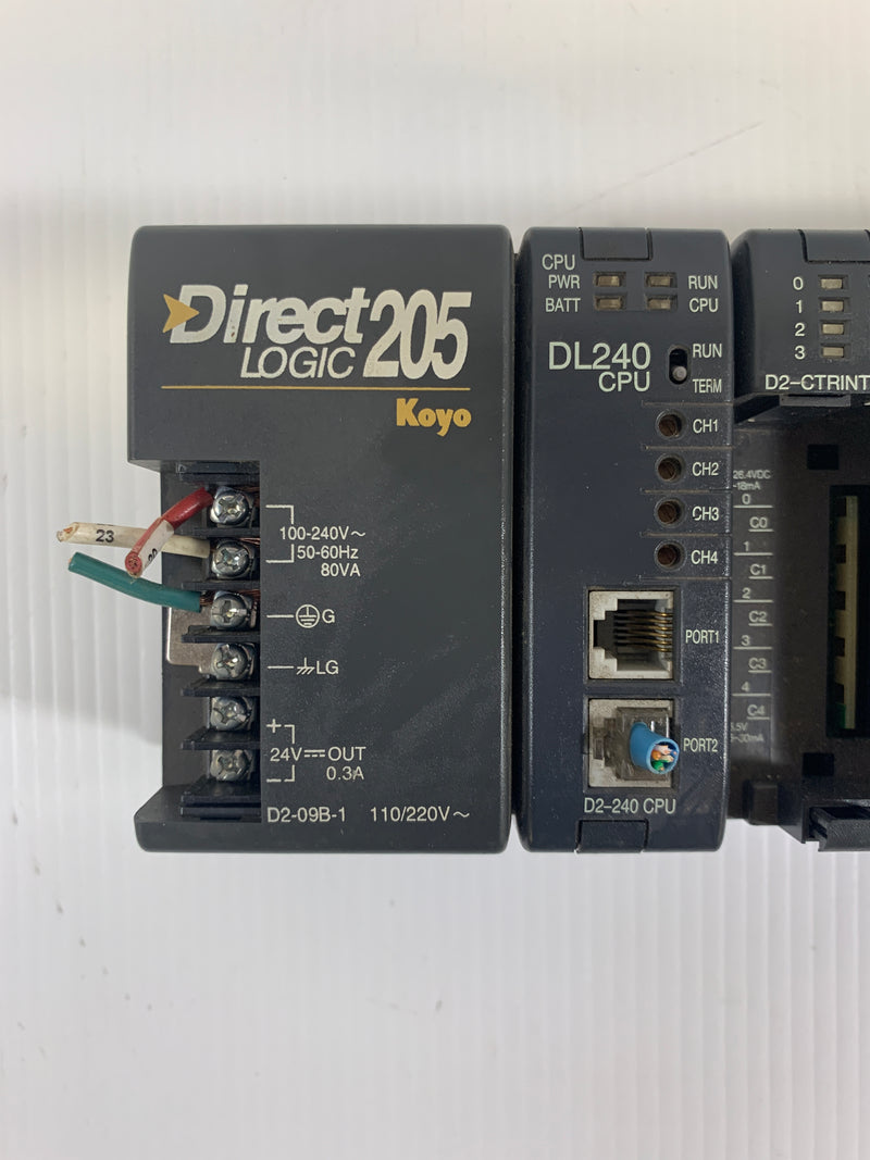 Direct Logic Koyo 205 PLC Rack D2-09B-1 Automation Direct DL240 CPU