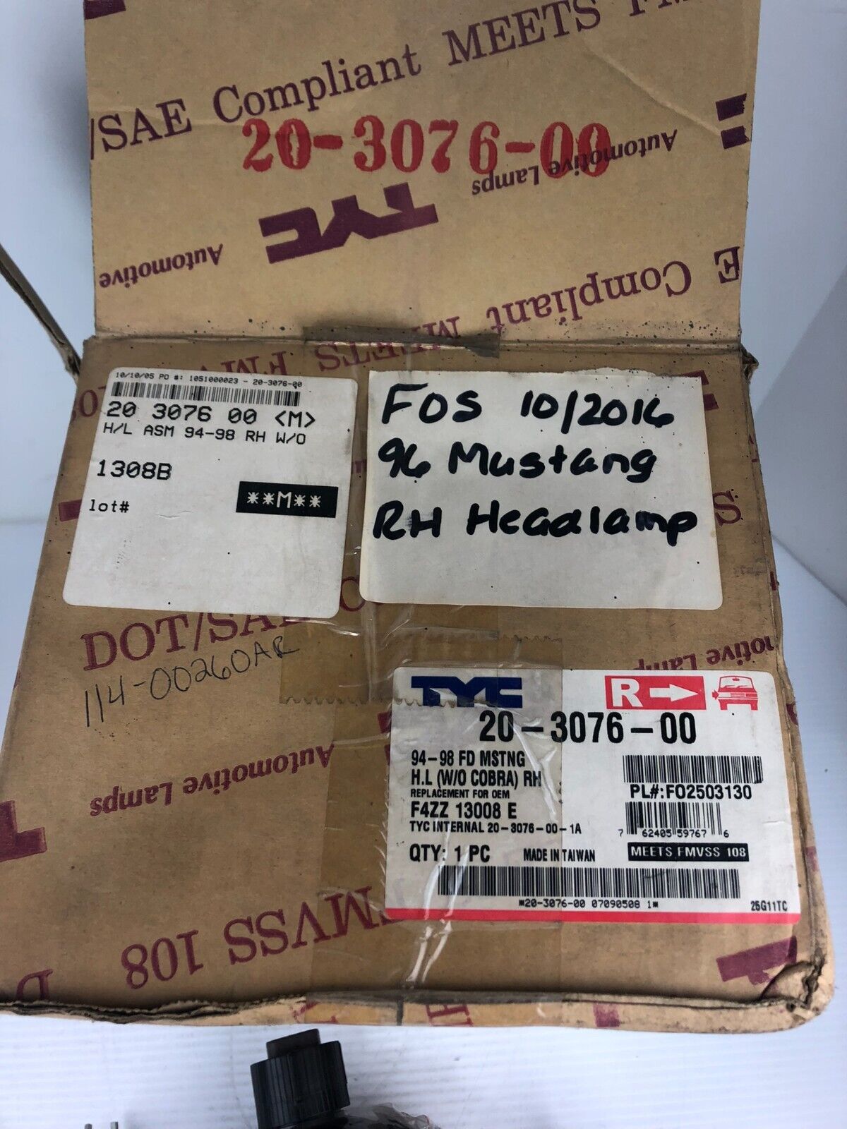TYC 20-3076-00 1994-1998 Ford Mustang Right Headlamp F02503130