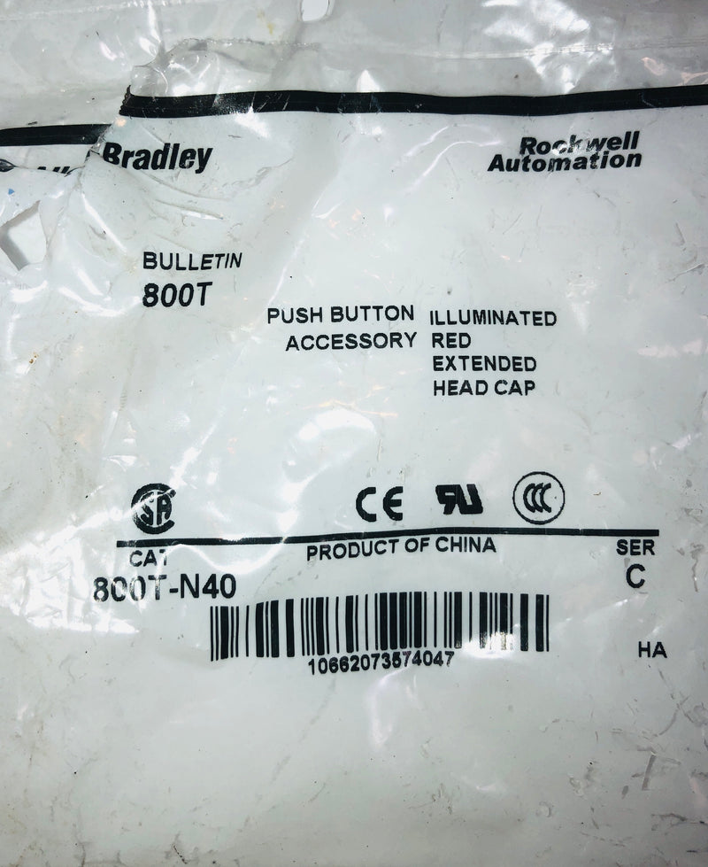 Allen-Bradley Push Button Illuminated Red Extended Head Cap 800T-N40 (Lot of 8)