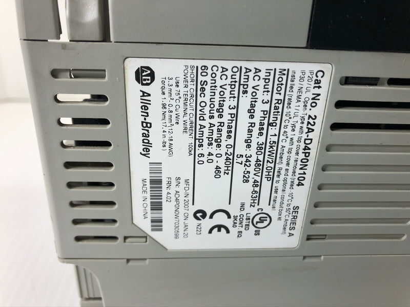 Allen-Bradley 22A-D4P0N104 Series A Powerflex 4 AC Drive