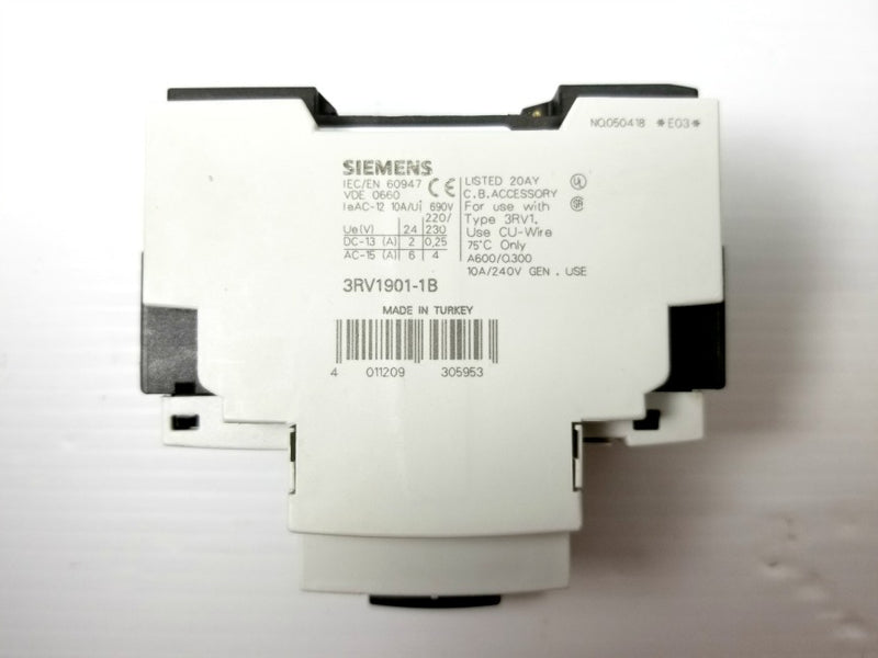 Siemens Sirius Manual Motor Control 3RV1021-1HA10 Circuit Breaker 3RV1901-1B