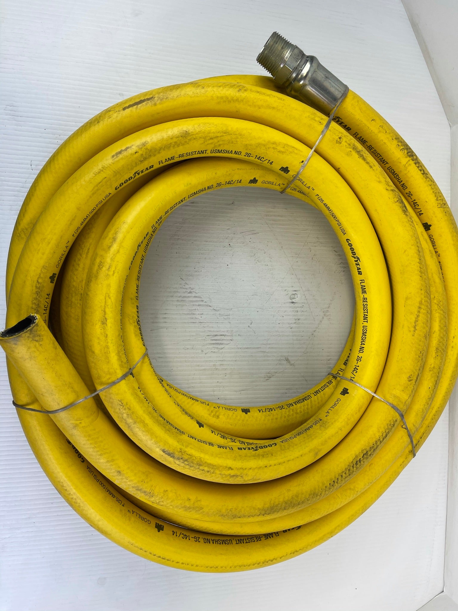 Goodyear Hose USMSHA No. 2G-14C/14 Flame Resistant with Fitting M16-16 ~25’ Long
