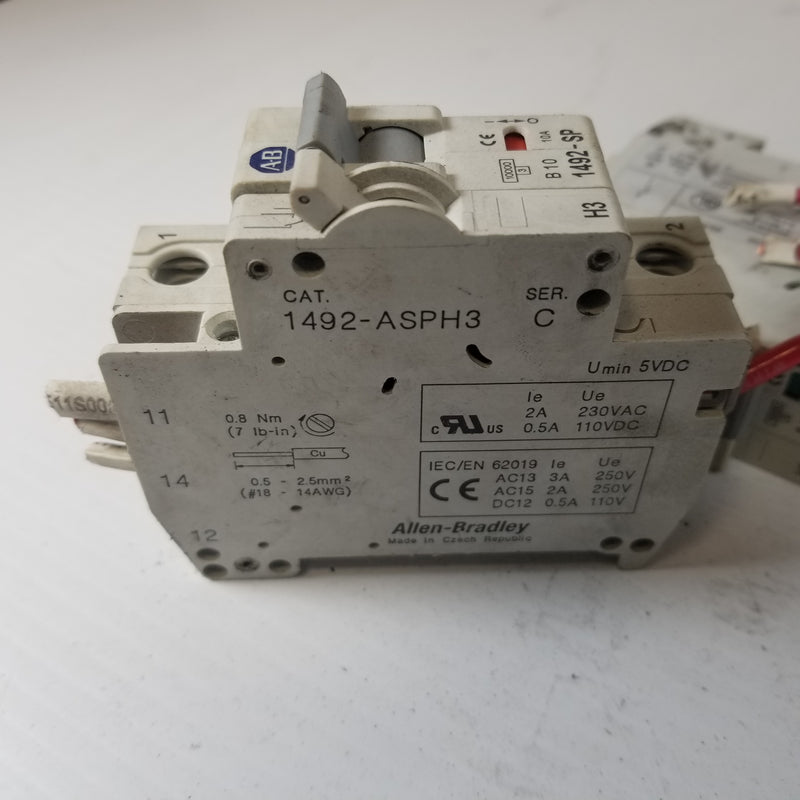 Allen-Bradley 1492-SP1B100 Circuit Breaker with ASPH3 Contact Block (Lot of 12)