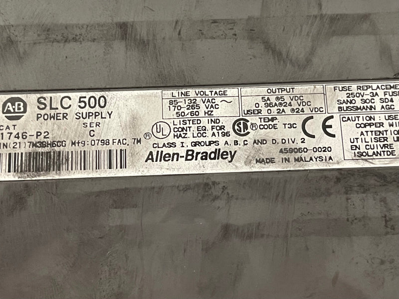 Allen Bradley SLC 500 1746-A7 Power Supply 1746-P2 Slot Rack with Modules