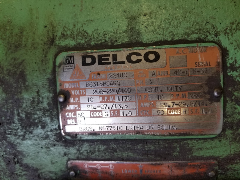Delco B6315H5ARQ 10HP 3 Phase Electric Motor