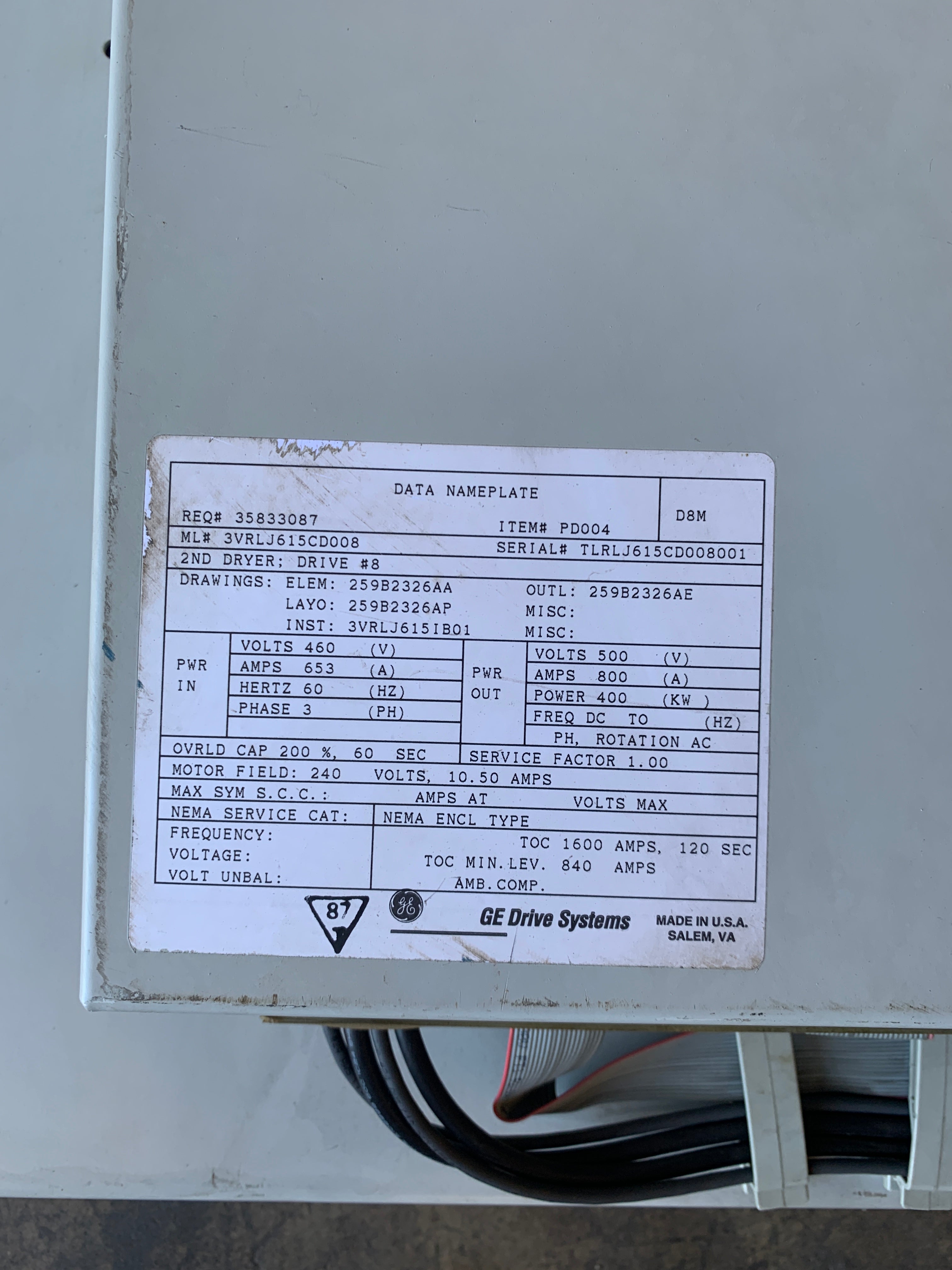 GE 3VRLJ615CD008 Drive Systems PD004
