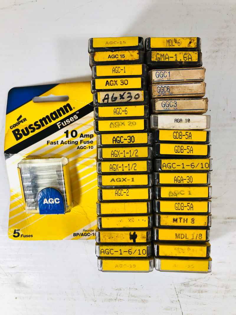 Buss Fuses AGC GDB, AGX, 10 Amp, 20 Amp Miscellaneous Lot of 100