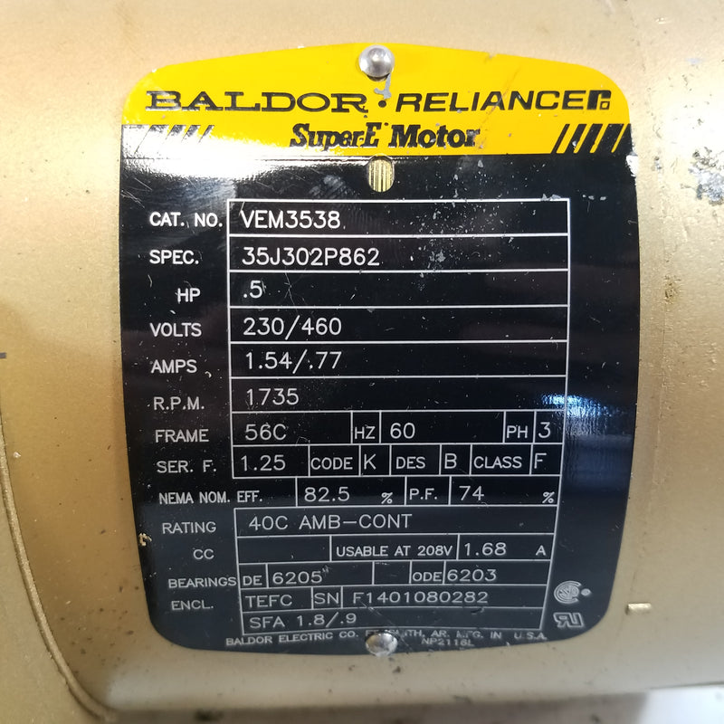 Baldor VEM3538 1/2HP 3 Phase Electric Motor