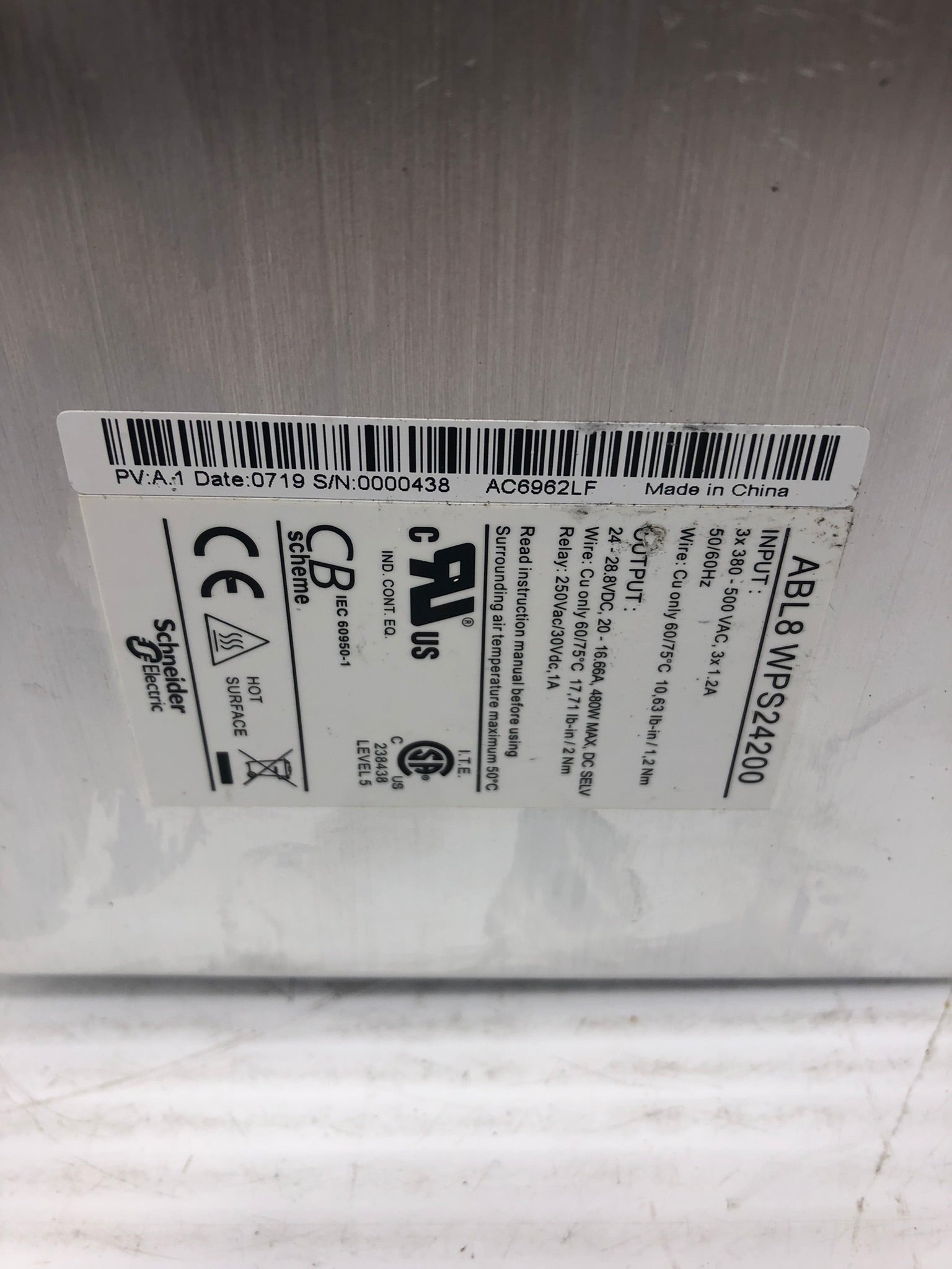 Schneider Electric ABL8WPS24200 Power Supply 24VDC-20A