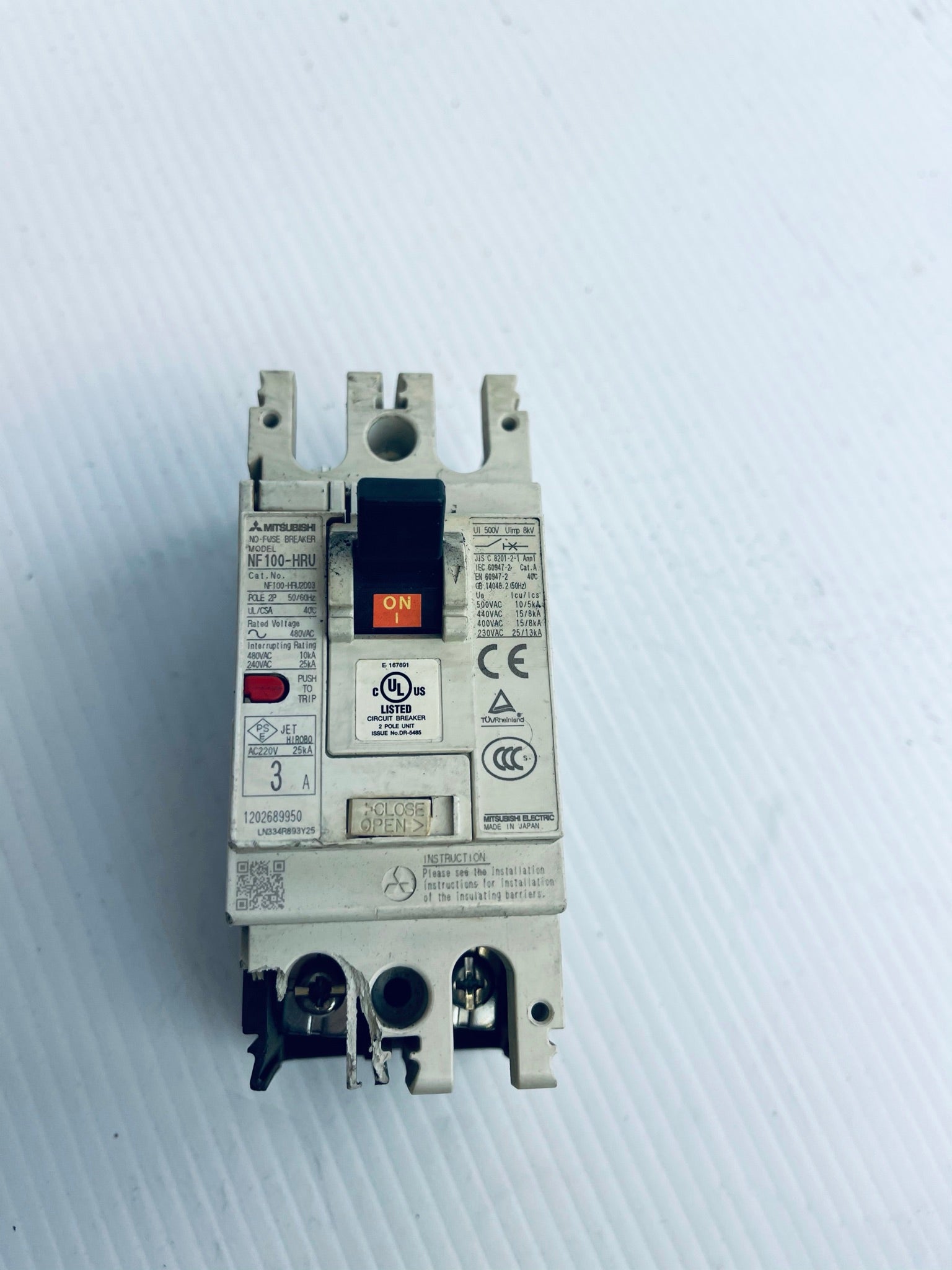 Mitsubishi 2 Pole No-Fuse Circuit Breaker NF100-HRU