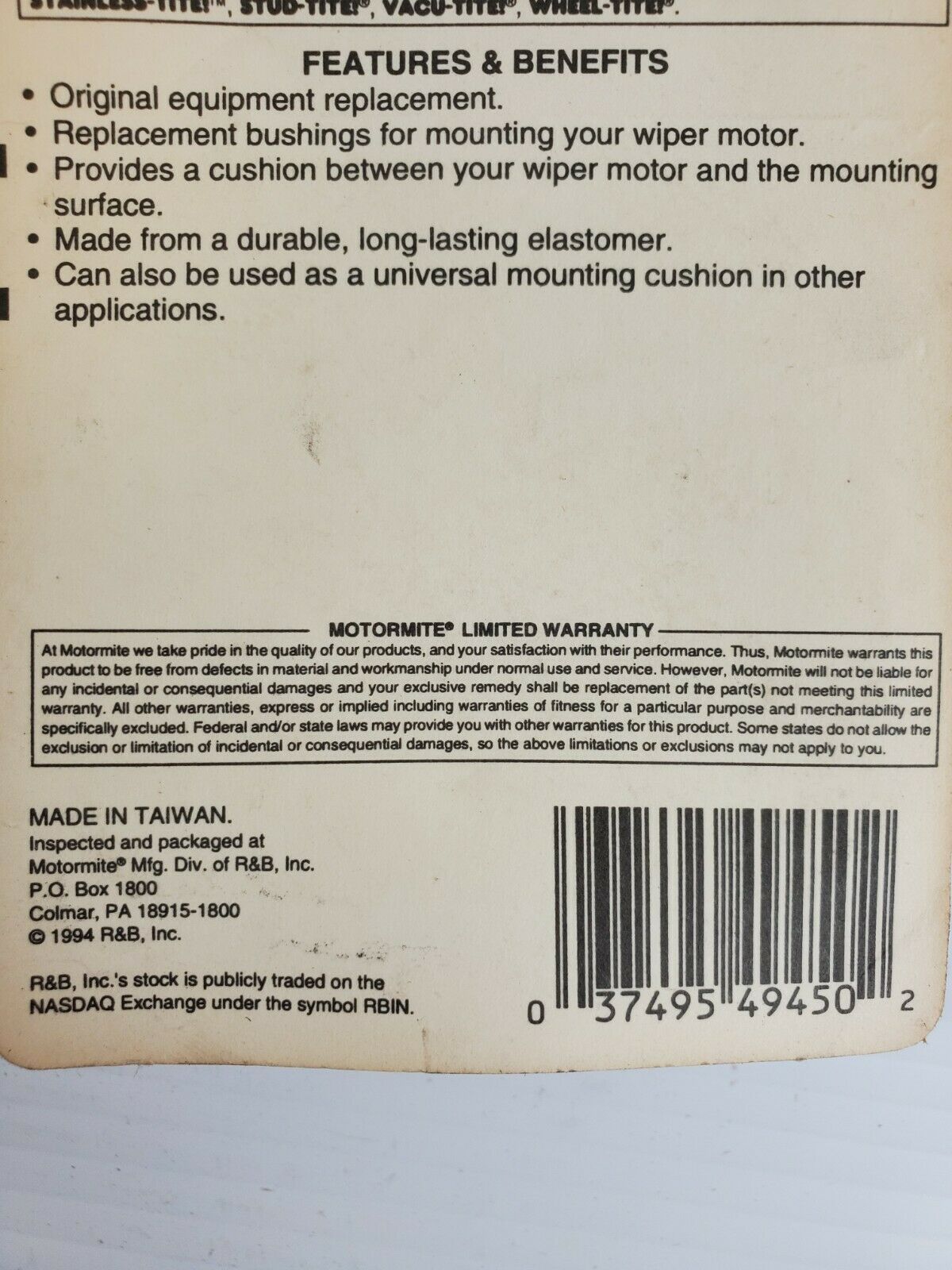 Help! 49450 Wiper Motor Bushings Universal