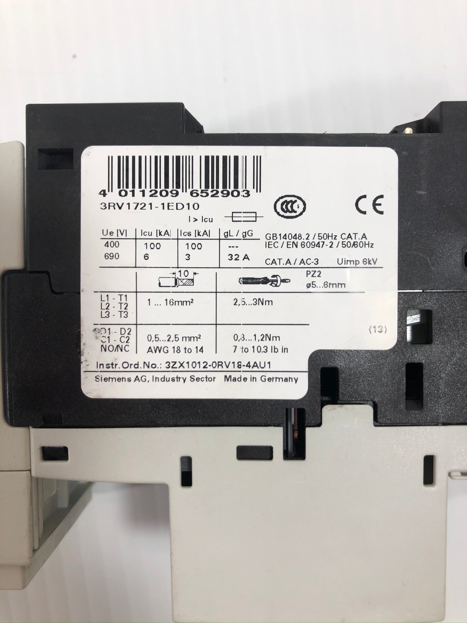 Siemens Sirius 3RV1721-1ED10 Circuit Breaker