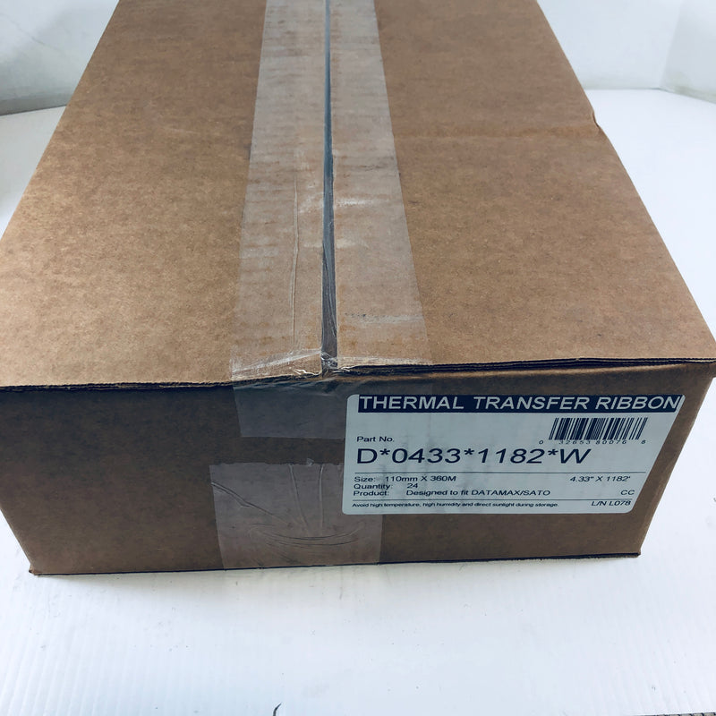 Thermal Transfer Ribbon D*0433*1182*W 110mm x 360M 24 Rolls for Datamax / Sato