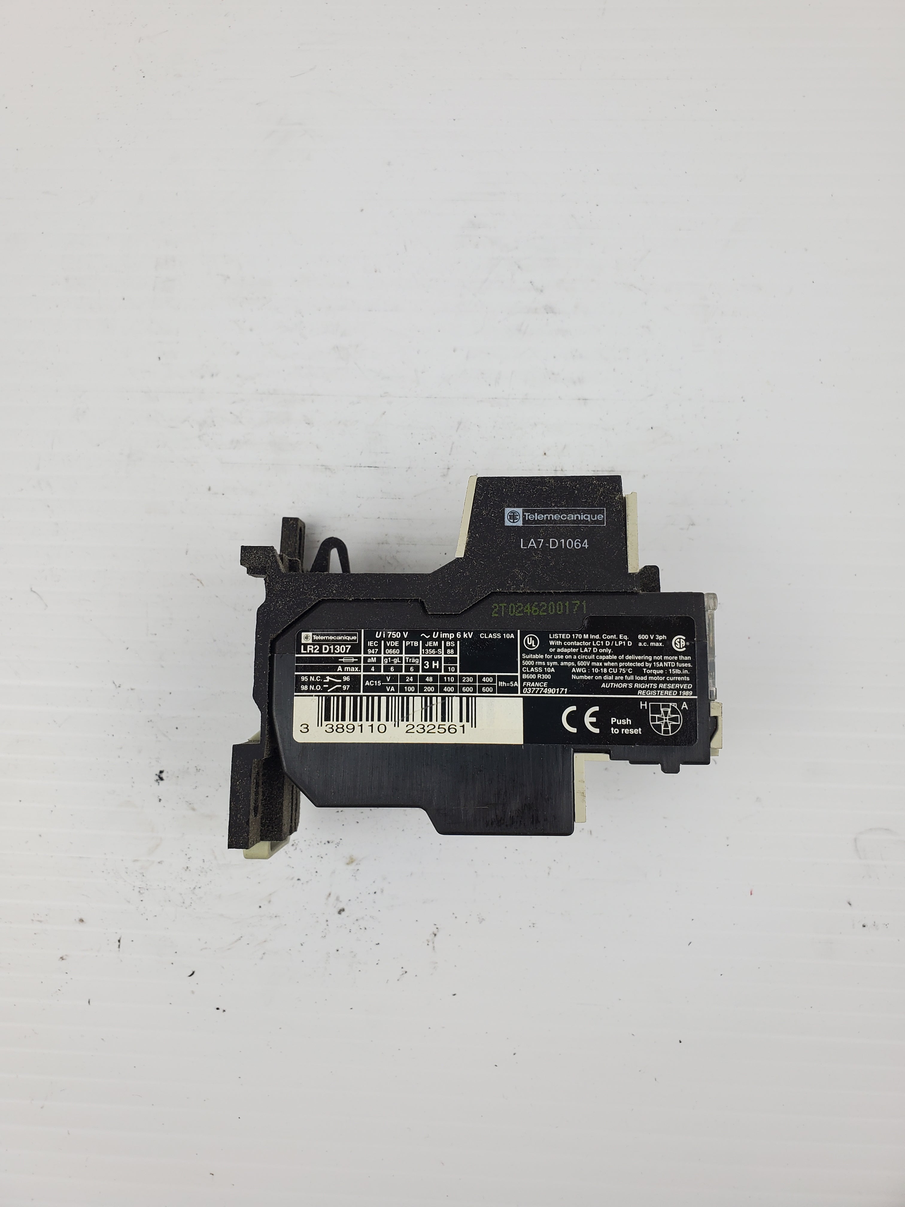 Telemecanique LR2D1307 Terminal Overload Relay With LA7-D1064 Adapter