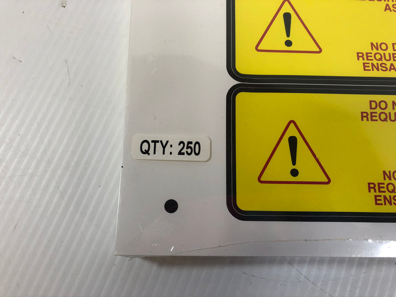 "Do Not Discard" Yellow Stickers English/Spanish "Required for Final Assembly"