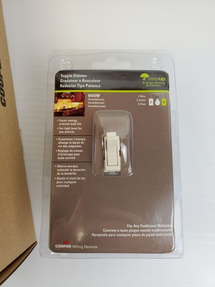 Box of 5 Cooper Wiring Devices 3-Way Toggle Dimmer 315356 TI306-W-K-L Almond