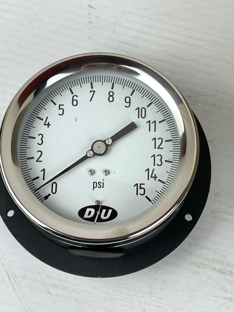 Duro Instruments Gauge 41010221 0-15 PSI Dial Size 4.5" Conn. Size 1/4 NPT BM