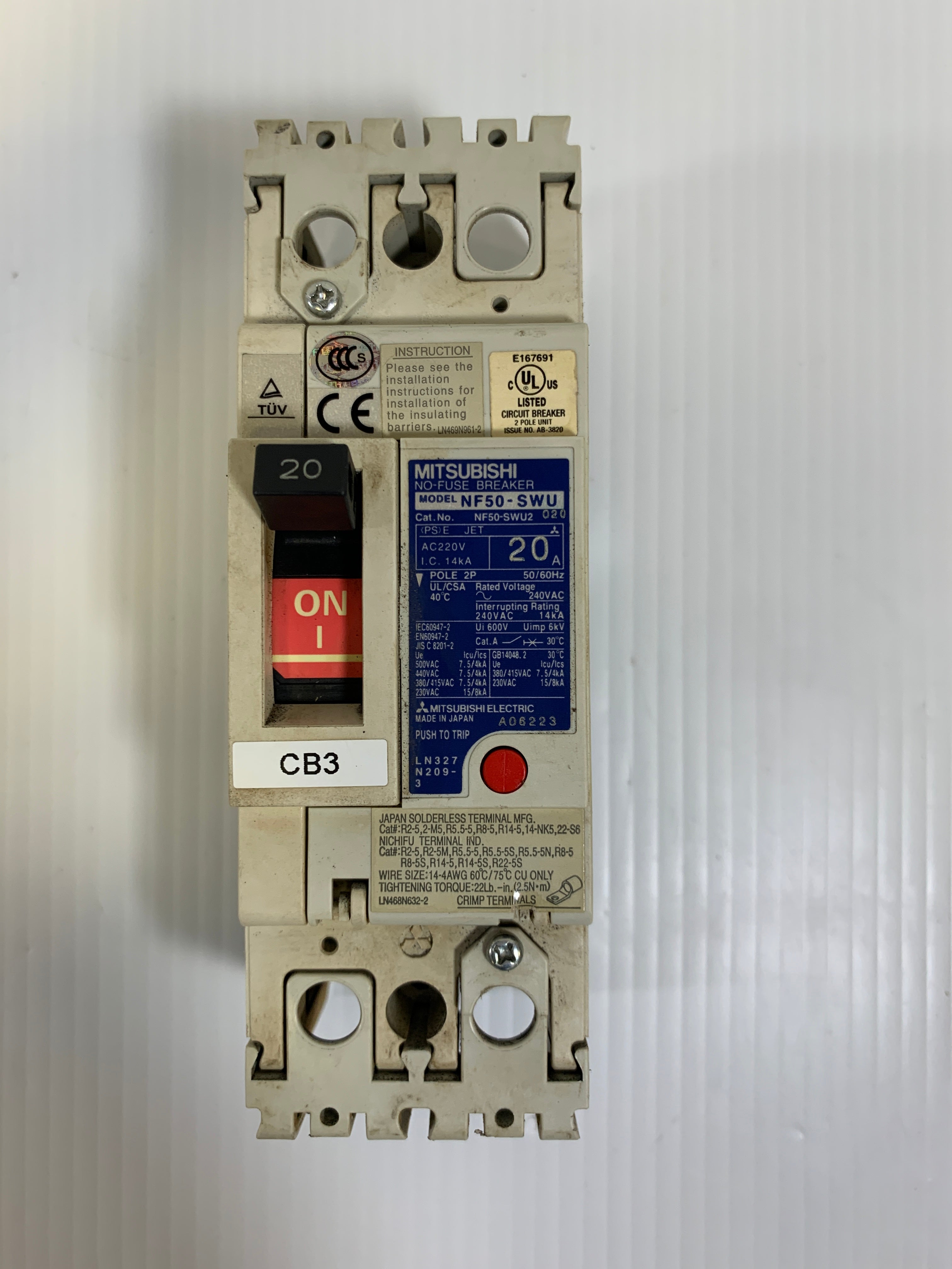 Mitsubishi NF50-SWU No-Fuse Breaker 20 Amp NF50-SWU2