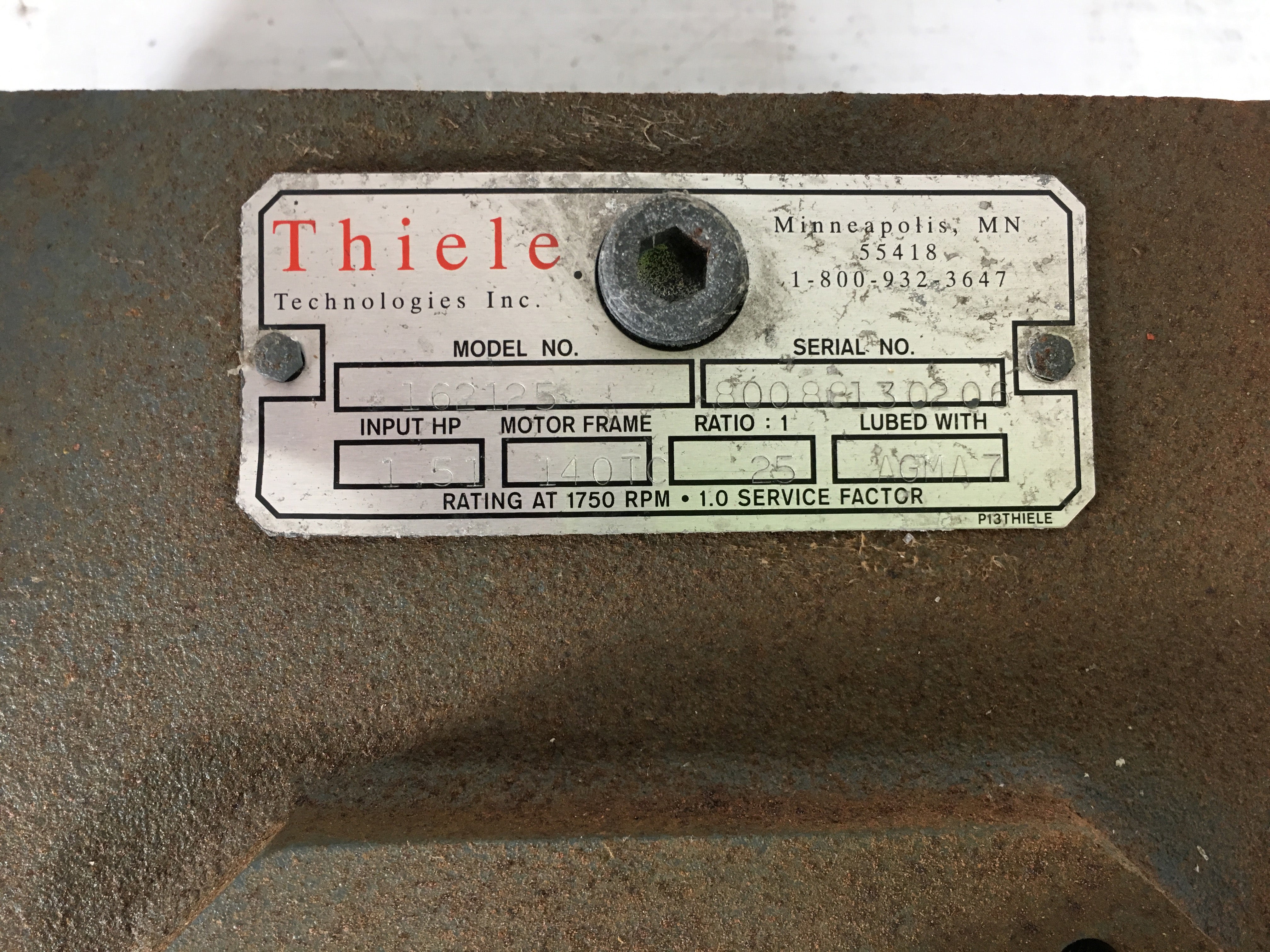 Thiele Technologies Reducer 162125 1.51 HP