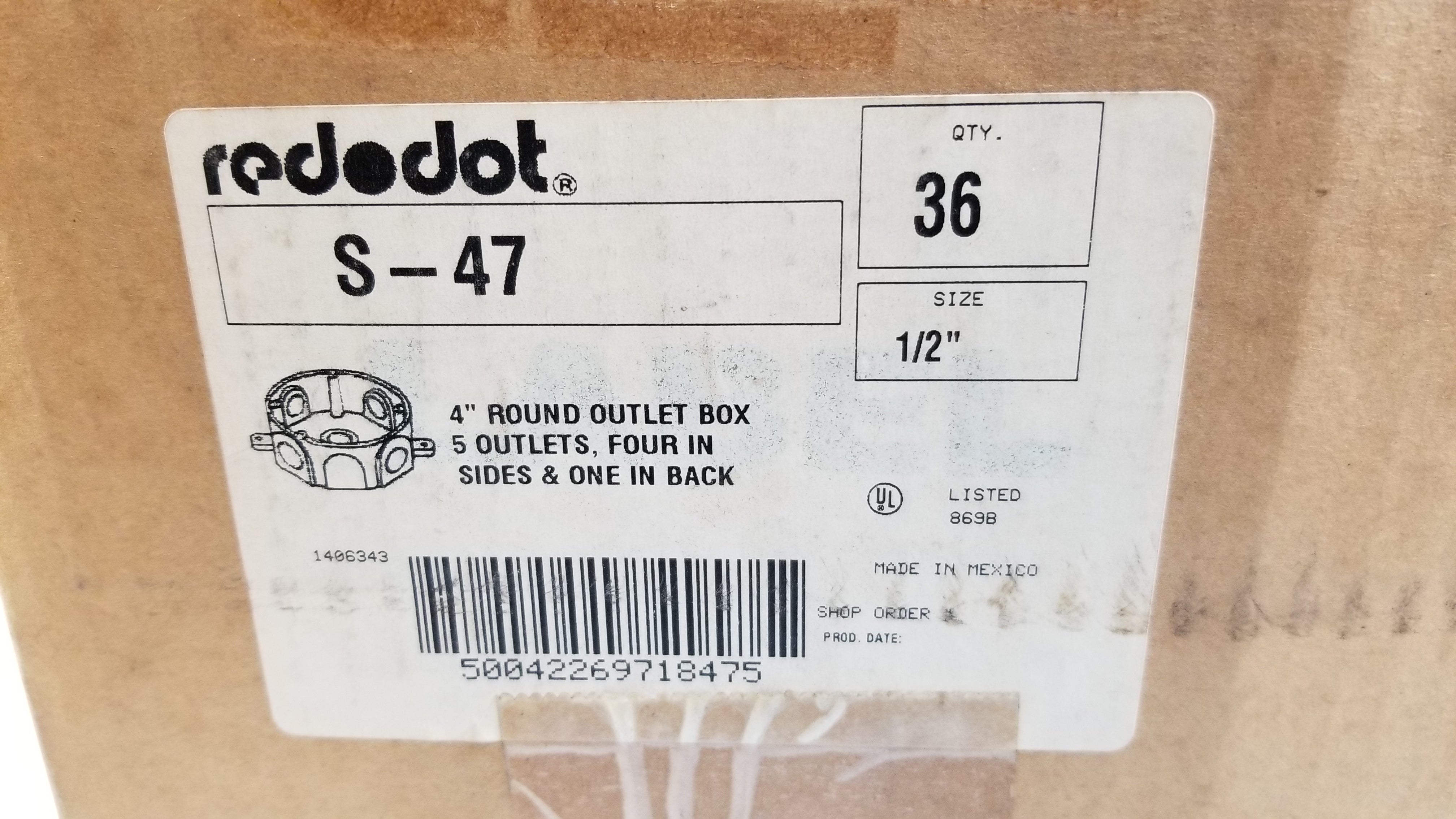 Red Dot 1/2" Outlet Boxes "Wet Location" S-47 - Box of 36 NEW