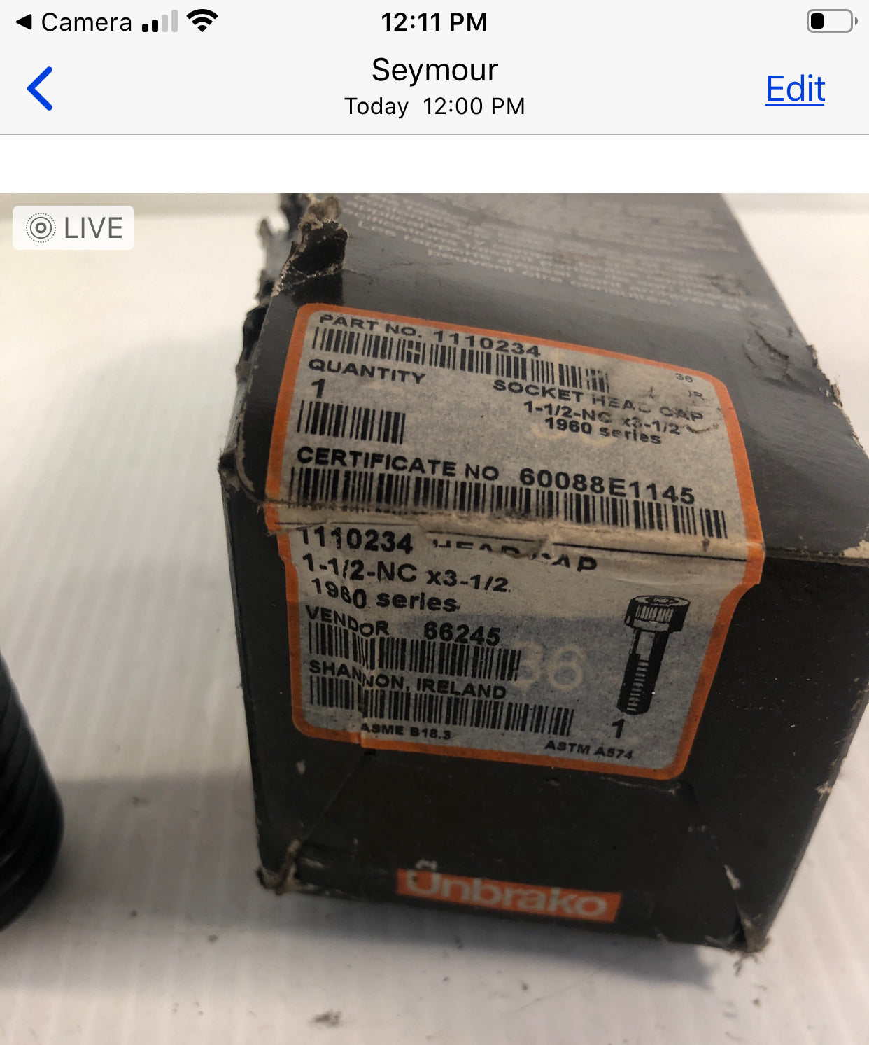 Unbarko Socket Head Cap 1110234