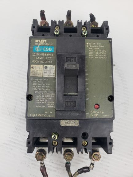 Fuji Electric BU-ESB3015 Circuit Breaker 15AMP 40C 600V AC 3 Pole BU-ESB 3015