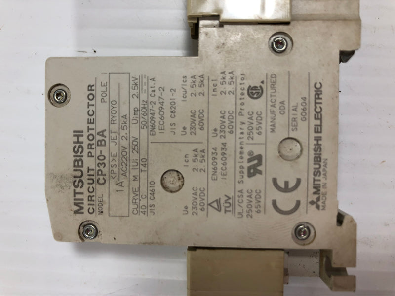 Mitsubishi CP30-BA-1A Circuit Protector 1A 1P 220VAC 2.5kA 50/60 Hz