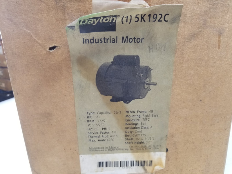 Dayton 5K192C 1/3HP 1 Phase Capacitor Start Motor