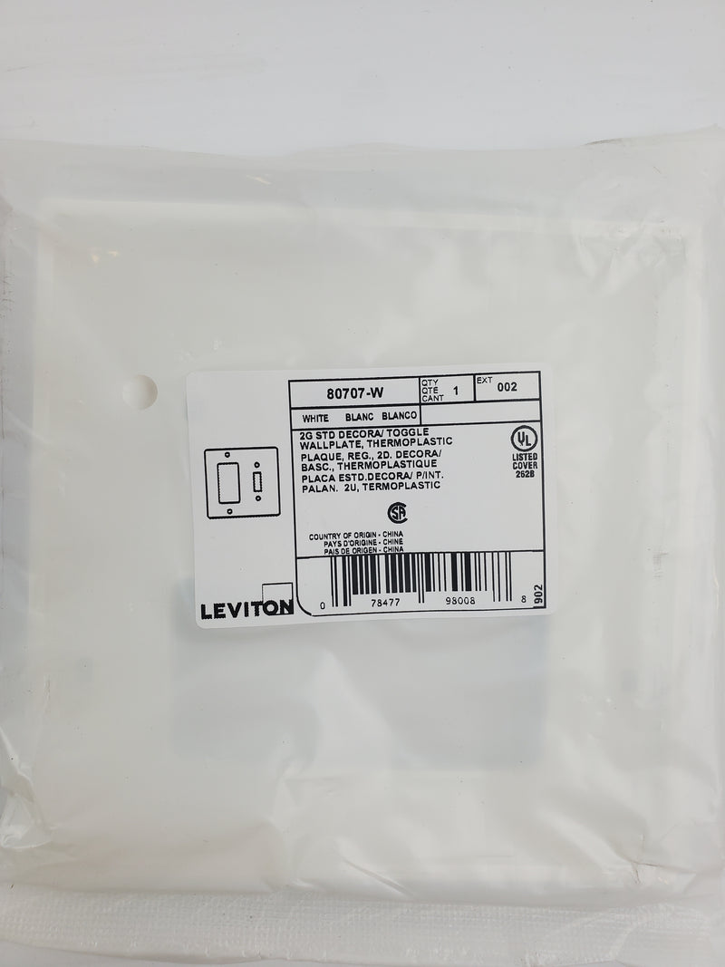 Leviton White 2G STD Decora/Toggle Wallplate Thermoplastic 80707-W (Box of 25)