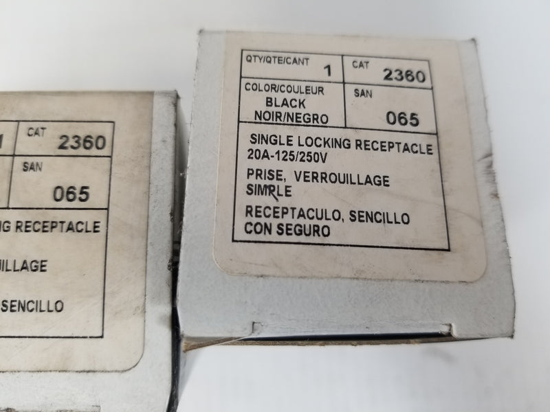 Leviton 2360 Single Locking Receptacle 3-Pole 125/250V 20A Black (Lot of 4)
